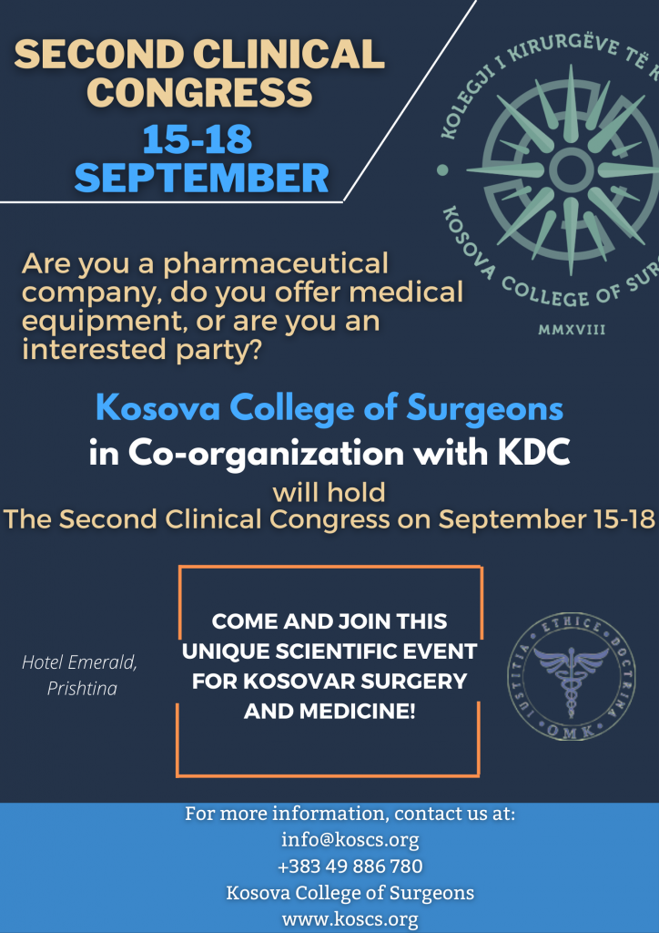 Invitation to sponsor the Second Clinical Congress of the Kosova College of Surgeons in co-organization with OMK